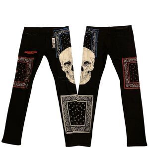 Rockstar Original Billie Printed Ultra Slim Jeans Men's 36 Black Stretch Denim